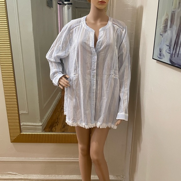 Lane Bryant White and blue Striped Blouse - Picture 7 of 13